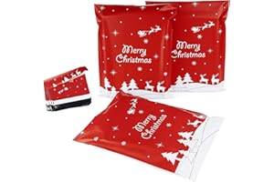 ILAUKE 60 Sacchetti Spedizione di Natale 30 x 40 cm,Impermeabili Sacchetti per Spedizione in Plastica Opaca Buste per Iballaggi Forniture di Oggetti e Regali di Natale,Buste da Imballaggio in Plastica Rosso