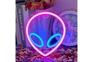 UEXNKJ-Y LED Extraterrestre Néon,Enseigne au Néon Extraterrestre Batterie/USB Alimenté Alien Néon Chambre Noël Bar Fête Vacances Décoration Cadeau Extraterrestre Néon Lumière(Rose-mauve)