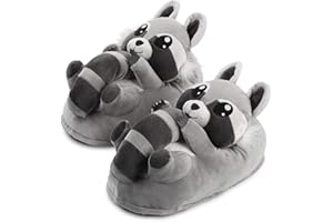 corimori Słodkie pluszowe kapcie (10+ wzorów) Szop Lina" Slipper rozmiar uniwersalny 25-33,5 Unisex pantofle szaro-czarne