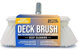BETTER BOAT Stiff Boat Deck Brush, Heavy-Duty Marine Brush Head, 8" Firm Bristle with Bumper, 3/4" Thread Handle, for RV, Truck, and Auto Cleaning