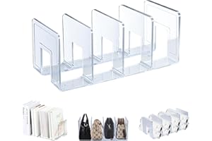 Elezeal Bookends for Shelves 4 Slots Acrylic Book Holder Desktop File Sorter Organizer Bookshelf Filing Rack Folder Non-Skid Kitchen Cooking Holder For Books, CDs, Office,Home and School(1 pcs)