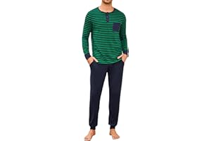 Leversic Mens Pyjamas Set Cotton Winter Pajamas for Men Long Sleeve Henley Shirts Pajama Tops With Full Length Sleep Bottom Men Sleepwear Set S-3XL S-3XL