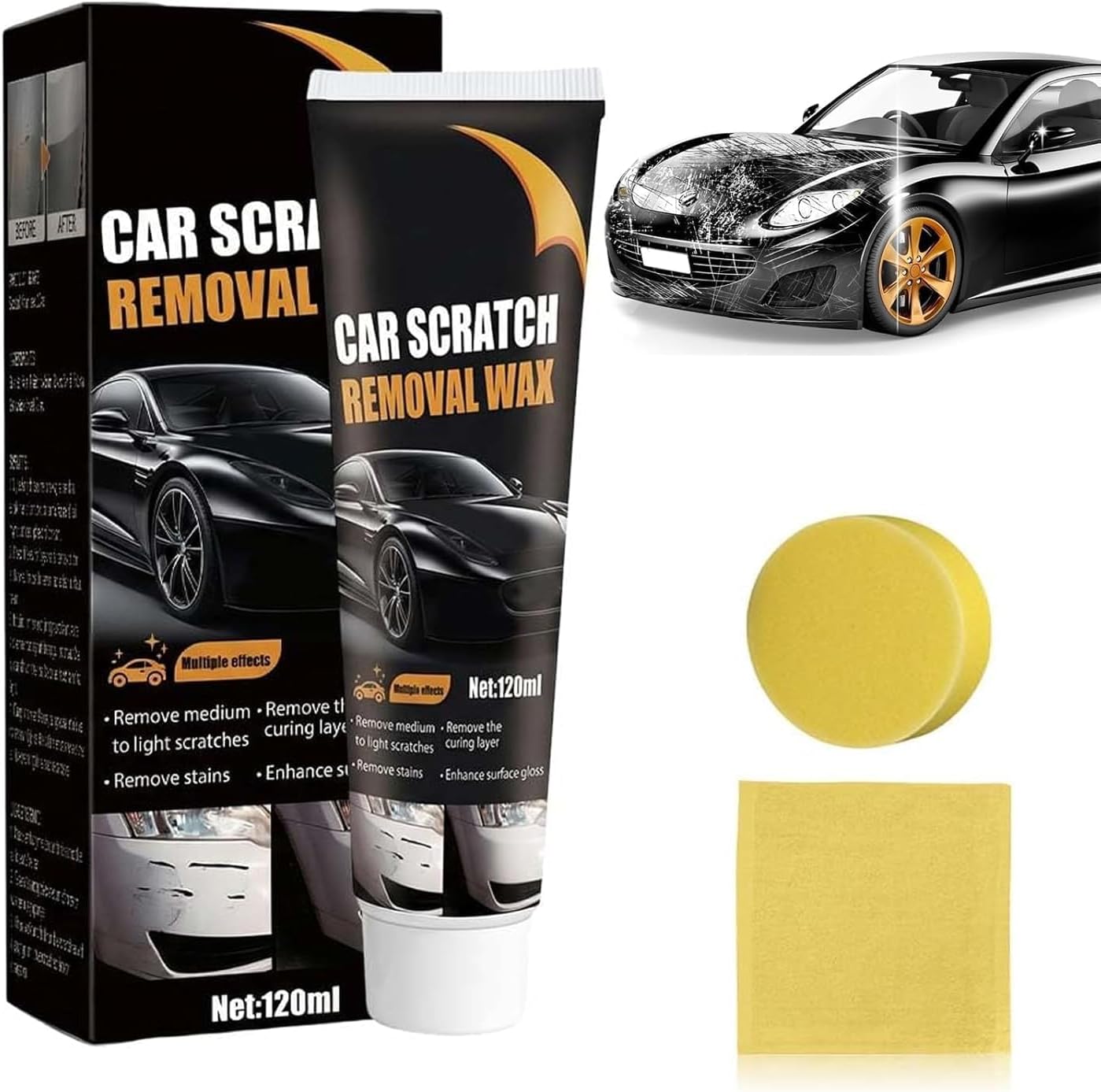 Car Scratch Remover, 2026 New Paint Rapid Scratch Remove, Car Scratch Repair Paste, 120 ml Scratch Removal Wax, with Wipe Sponge, Shallow Scratches Car Polish for All Paint Types (1 PCS)