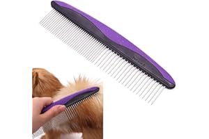 Parthan Dog Comb Cat Comb Dog Combs for Grooming with Stainless Steel Teeth and Rubber Non-Slip Handle for Removing Tangles and Knots of Fur for Large, Medium, Small Dogs and Cats(COLOUR:Purple)