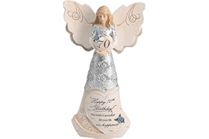 Pavilion Gift Company 82416 Elements Angels - Happy 70th Birthday May Today's Wishes Fill Your Life with Happiness 6" Angel Figurine,Silver
