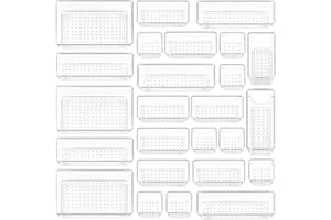 haobin Zestaw przezroczystych plastikowych organizerów do szuflad, 4 rozmiary, uniwersalne tace do szuflad łazienkowych i toaletkowych, pojemniki do przechowywania makijażu, sypialni, gadżetów