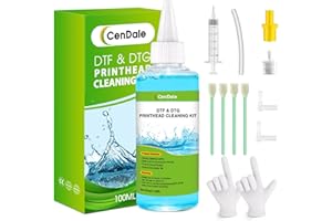 CenDale Premium DTF Printhead Cleaning Solution - Universal Printhead Cleaner Kit for Any DTF & DTG Printers, Print Head Cleaning Kit for Epson ET8550 L1800 XP15000 R1390 XP600 Ink Printer (100ML)