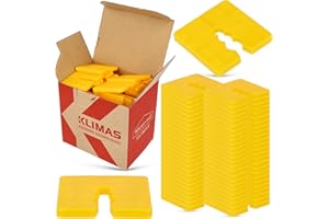 GENERISCH ABSTANDSHALTER KUNSTSTOFF KUNSTSTOFFPLATTEN VERGLASUNGSKLÖTZE -SET 50-TEILIG - 50 X 50 MM WKRĘT-MET® KLIMAS ABSTANDSHALTER Kunststoff Unterlegplatten Unterlegkeile Distanzhülsen Höhe 3 mm Gelb