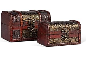 Prime Presents Juego de 2 Cajas Decorativas, Cajas Decorativas con Aspecto Antiguo de Madera para Joyas, Llaves, etc. – Vintage