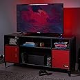 X-Rocker Mesh-Tek Multi Media TV Stand for up to 55 Inch TVs, Entertainment Unit with Console Gaming Storage Cabinets and Shelving, Metal Sideboard Locker - Black & Red