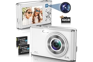 HICSHON Appareil Photo Numérique Compact 4K Autofocus avec Carte SD 32G Double caméra Avant et arrière, HD 48MP avec Grand écran 2.8", Zoom numérique 16X, pour Les débutants(Blanc)