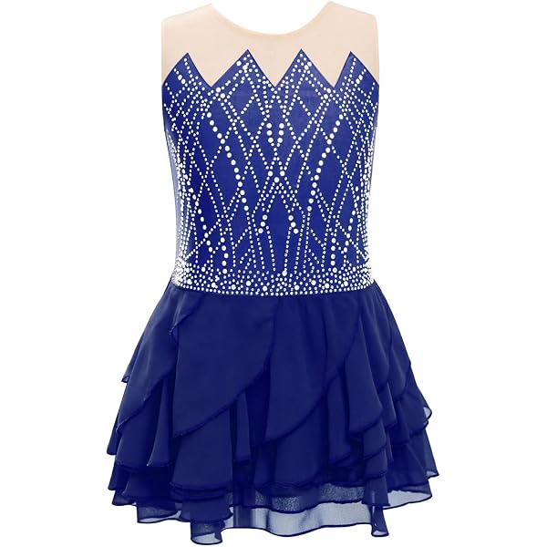 Robe Patinage Artistique Fille Mufeng - Justaucorps Gymnastique Strass Sans Manches 5-16 Ans