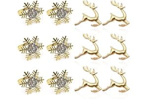 MJARTORIA Christmas Napkin Rings 12PCS Gold Deer Snowflake Napkin Ring Holder Napkin Buckles or Christmas Weddings Parties Dinners Holidays Dining Table Decoration