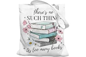 Nhemeylp Book Lovers Gifts, Double-sided Printing Canvas Book Tote Bag for Bookish Bookworm - There Is No Such Thing As Too Many Books