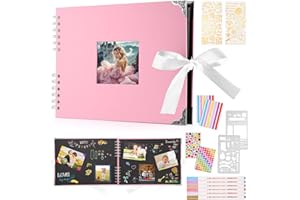 DAZSPIRIT Album Fotografico Personalizzabile 29,5 X 21Cm Album Foto 80 Pagine Nero Album Fotografico Fai Da Te Con 6 Penne Metalliche,Per 160 Immagini,Libro Degli Ospiti Per Compleanni e Matrimoni (Rosa)