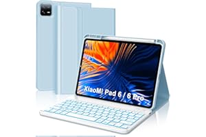 SENGBIRCH Étui Clavier pour Xiaomi Pad 6/6 Pro 11'' 2023 - AZERTY Français Clavier rétroéclairé 7 Couleurs Détachable sans Fil Bluetooth pour Xiaomi Pad 6/6 Pro 11'', Bleu Clair
