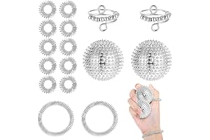 DONQTWAY Akupressur Ring, Skills Borderline, 16 Teiliges Anti Stress Set, Igelball Metall, Akupressur Armband für Erwachsene und Kinder zur Entspannung