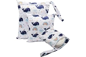 FYting 3 Stück Wetbag,Wetbag Kindergarten,Nasstasche,Windeltasche für Unterwegs,Wiederverwendbarer, Wasserdicht, mit Reißverschluss, zum Schwimmen, Camping, Reisen, Fitness, Strand (Wal)