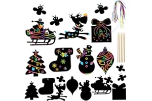 HOWAF 35 Stück Weihnachten Regenbogen kratzbild Weihnachtsmann, Weihnachtsbaum, Schneemann, Schneeflocke Scratch Art für Kinder basteln Weihnachten Kindergeburtstag Mitgebsel