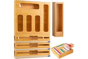 COMFOLIVING 9-in-1-Aufbewahrungsbeutel-Organizer Für Küchenschubladen, Aufbewahrungsorganisator Für Druckverschlussbeutel Mit Folie Und Kunststofffolie, Organizer Aus Bambusfolie Und Kunststofffolie Mit Cutter, B