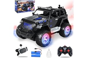 PATEMZON Voiture télécommandée pour enfants, 2,4 GHz voiture RC, tout-terrain télécommandé, SUV avec lumière, brouillard, son, 2 piles 60 min, cadeau pour garçons filles 6 – 16 ans