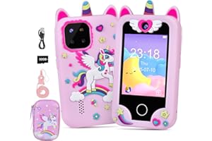 ELECOUTEK Smartphone Niños,Teléfono Móvil para Niños Navidad Cumpleanos Regalo Juguetes Nina 3 4 5 6 7 8 9 10 Años, Teléfono móvil Juguete con Doble Cámara Reproductor de Música Juegos de Puzzle (Rosa)