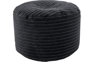 ‎LOFT 25 Loft 25 Runder Beanbag Fußhocker | Wohnzimmer Jumbo Cord Fußstütze für den Innenbereich | Leichter Gaming Pouf für Erwachsene | Langlebig Ergonomisches Design für Stunden der Entspannung (Schwarz)