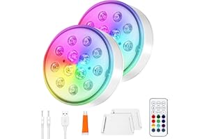 Vsshe Lot de 2 lampes LED submersibles rechargeables, télécommande, étanchéité IP68, 16 couleurs changeantes, minuterie, lumière sous-marine, jacuzzi, baignoire, aquarium, étang