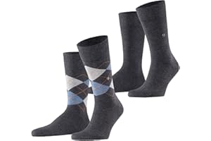 Burlington homme Everyday Mix 2-Pack chaussettes respirantes coton renforcées résistantes douces mix unies motif fantaisie argyle pour vie quotidienne et travail multipack lot de 2 paires