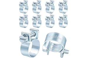 Jeboler 10 Pcs Small Hose Clips 14-16mm, Mini Fuel Line Pipe Hose Clamp, Adjustable Fuel Injection Style Repair Clamp, Zinc Plated Tube Clamps for Automotive Diesel Petrol Pipe