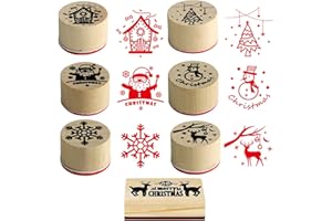 KFSCIP 7Pcs Christmas Wooden Stamp, Snowflake Wooden Printing Stamp, Christmas Stamps Set, for Xmas DIY Painting Scrapbooks Xmas Party Bag Fillers Favor Decoration Supplies