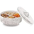 Nabhya Marble Print Revolving Round Shape 4 Section Multipurpose Dry Fruit Storage Container Set Box with Air-Tight Lid, Plastic Utility For Serving Sweets, Chocolates, Candy, Pickle & Kitchen (White)