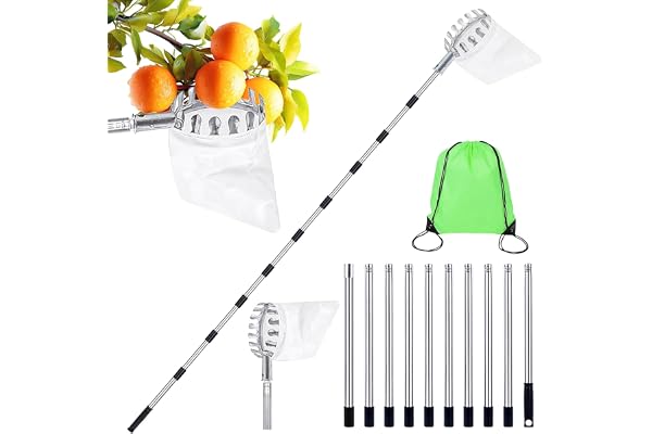 Idota 4,65 m Fruktplockare med teleskopiskt handtag, Ø 16 cm, rostfritt stål, äppelplockare