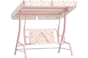 ‎AIYAPLAY AIYAPLAY Kinder Hollywoodschaukel, 2-Sitzer Kinderschaukel Gartenschaukel mit verstellbarem Sonnendach, Sicherheitsgurt, Schaukelbank für Garten Terrasse für 3-6 Jahre Kinder bis 60 kg Rosa