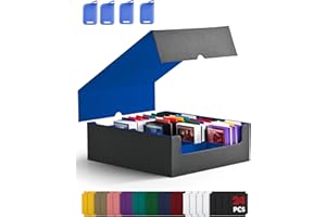 ZLCA Pudełko do przechowywania kart kolekcjonerskich, etui na karty dowódcy, pomieści ponad 2400 kart, pudełko MTG z 4 korkami, organizer na karty TCG PTCG (czarno-niebieski)