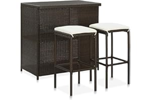 Tidyard Set Mesa y sillas de Bar jardín 3 Piezas Muebles de Jardin Exterior Conjuntos ratán sintético marrón