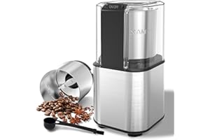 OMISOON Elektryczny młynek do kawy, z wyjmowanym pojemnikiem ze stali nierdzewnej, pojemność 60 g, 150 W, elektryczny młynek do kawy, orzechów, przypraw, zbóż