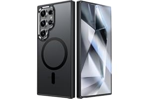 FNTCASE Etui do Samsung Galaxy S24 Ultra: Magnetyczne, odporne na wstrząsy, klasy wojskowej, ochrona przed upadkiem, matowe, półprzezroczyste etui na telefon, odporne na odciski palców, czarne