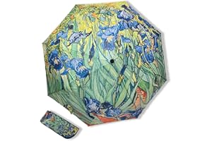 ALL SAS Portable Automatic Folding Umbrella with Paintings Print Artists Van Gogh Klimt Starry Night Rhone Iris Coffee Terrace Kiss Sunflowers Christmas Gift Idea
