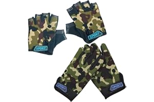 EurHouse 2er Set Kinder Tarnung Handschuhe Jungen Kleinkind Fahrradhandschuhe Tarnhandschuhe Camouflage Halbfinger Vollfinger Fäustlinge Radfahren Laufen Sport