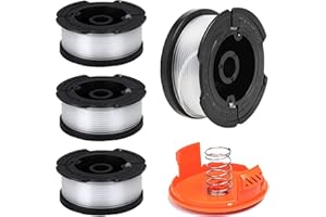 MAOZHOU Strimmer Spool Line,4 PCS Φ0.065" 30FT AF-100 A6481 A6485 Autofeed Nylon Replacement Spools + RC-100-P Spool Cover,String Trimmer Spools Line for Black+Decker
