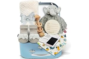 PALOTIX Newborn Baby Shower Gifts Set: 9PCS Boy Gifts Hamper Including Baby Blankets&Baby Bibs&Baby Socks and More - Unisex New Born Box Personalised Boy Presents