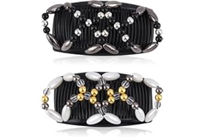 Kytpyi Magic Beads Hair Comb, Hair Combs Slides for Women, 2 PCS Fashion Elastic Magic Hair Comb for Thick Fine Hair, Durable Double Hair Slides for DIY Hairstyle Girls Hair Accessories(Bead)