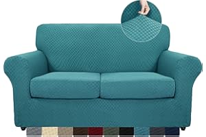 MAXIJIN Copridivano elasticizzato a 2 Posti con 2 Copricuscini, Copridivano antiscivolo a due posti con Copricuscino Separato per animali domestici, cani (2 Posto, Blu Pavone)