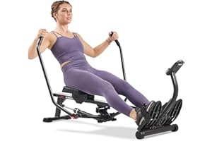 SUNNY HEALTH AND FITNESS Sunny Health & Fitness Smart Compact Full-Motion Rowing Machine w/Adjustable Resistance, Low-Impact Full-Body Workout Rower w/Long Slide Rail, Max User Weight 180 KG, Bluetooth & Free SunnyFit App