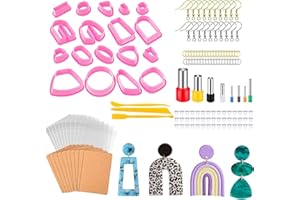 YUAAOH Moule Boucle D'oreille Argile 129 Pièces Emporte Piece Plastique Bijoux Emporte-Pièces pour Boucles D'oreilles en Argile Polymère avec Cartes, Crochets et Sacs pour Fabrication de Bijoux (Rose)