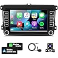 CAMECHO Android Car Radio for VW Seat Golf Passat Jetta Beetle Tiguan Touran 7 inch Touchscreen for VW with CarPlay Android Auto Mirror Link Bluetooth GPS Navigation WiFi FM Backup Camera MIC