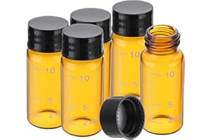 PATIKIL Kleine Glasprobeflaschen mit Deckeln, 5 Stück 10 ml Bernstein-Glasfläschchen mit schwarzen Schraubverschlüssen Mini-Leckagefeste Reagenzglasflaschen mit Skala