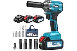 Uaoaii Avvitatore a impulsi a batteria da 650 N.m, 2 pezzi da 4000 mAh e caricatore rapido, avvitatore a percussione con 5 ugelli a percussione e 8 punte, avvitatore a percussione per auto e uso