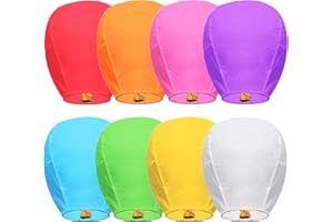 DOUZI Chinese Sky Lanterns (8 Pack) 100% Biodegradable No Assembly Required - Beautiful Lantern for Weddings, Birthdays, Parties,Memorials and Much More